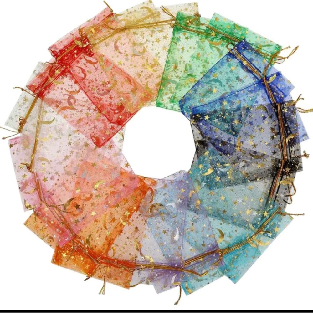 50pcs, Moon Star Drawstring Organza Bag, Jewelry Bag, Pouch Favor, 7.1*5.1in - Picture 3 of 4